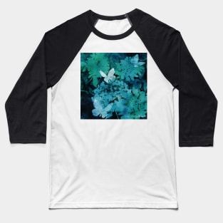 Butterflies and Hydrangeas Negative Painting Green Baseball T-Shirt